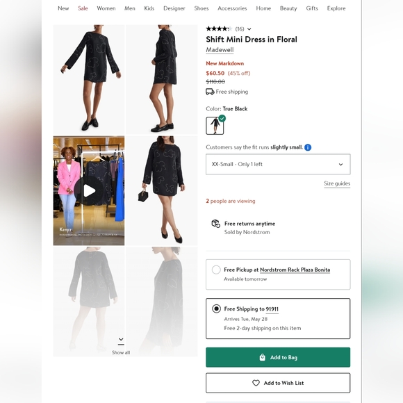 MADEWELL Erika Dress Shift Mini Dress Floral - Picture 8 of 8